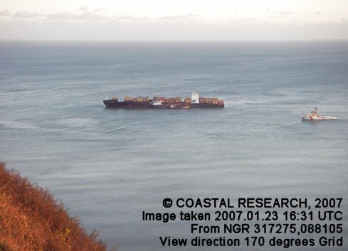 MSC Napoli as seen from cliff top
